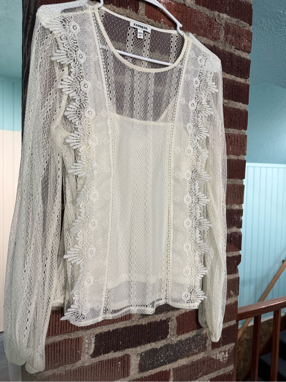 Express Ivory Lace Tank and Sheer Cardigan Set